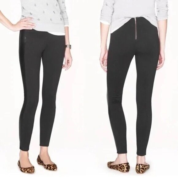 J.CREW Pants - J. Crew Factory Women’s Black The Gigi Ponte Knit Pants 12 Faux Leather Stripe